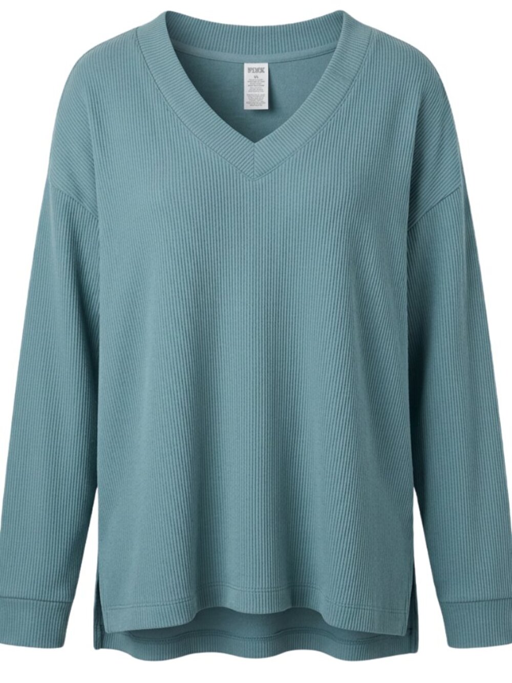 Seafoam V neck ribbed sweatshirt